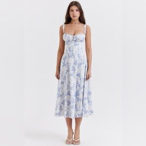 House of CB Blue and White Floral Midi Dress